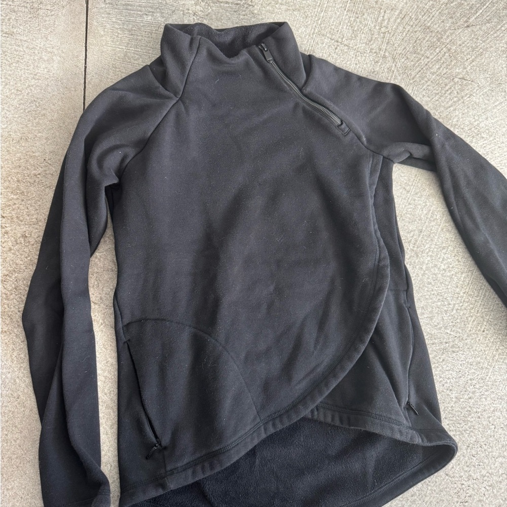 Athleta Black Fleece Pullover with Asymmetrical Zip
